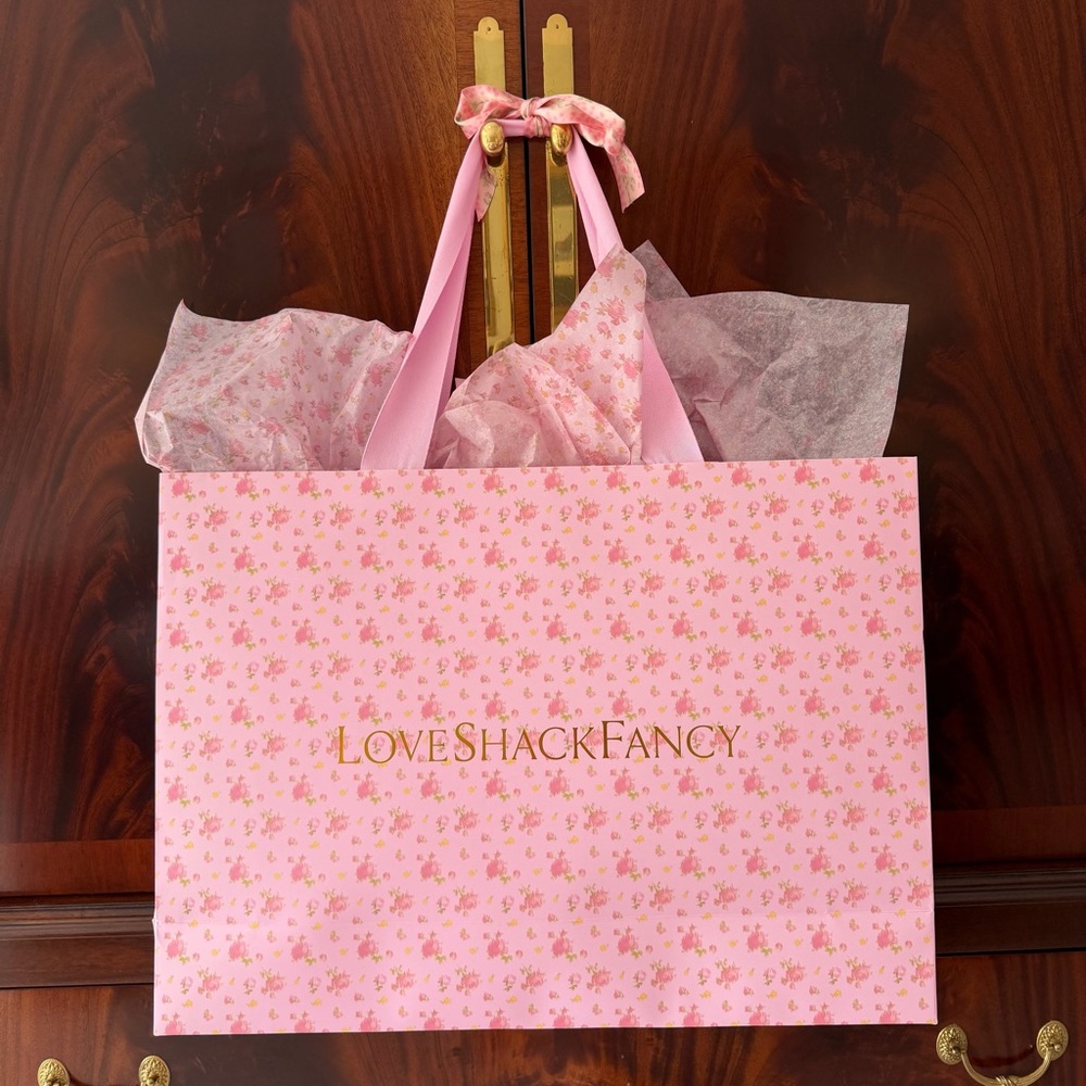 NEW LoveShackFancy Jumbo Pink Floral Boutique Shopping Gift Bag